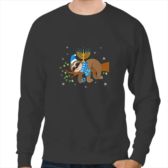 Sloth Gift Cute Menorah Hanukkah Sloth Chanukah Sweatshirts