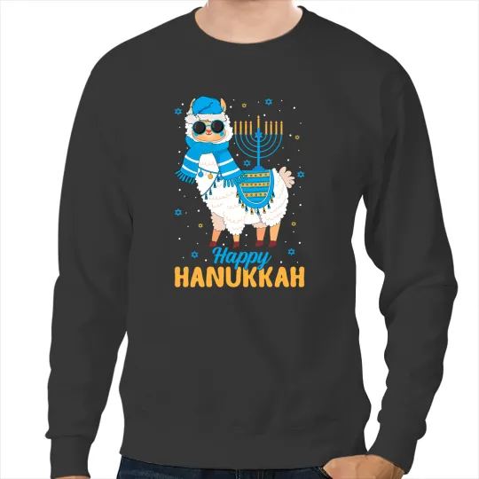 Lama Llama Funny Jewish Alpaca Llama Menorah Happy Hanukkah Chanukah Sweatshirts