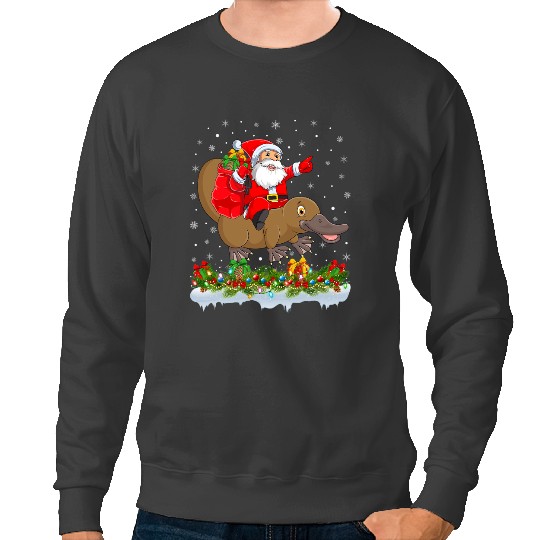 Platypus Gift Lighting xmass Funny Santa Claus Riding Platypuses Christmas Sweatshirts