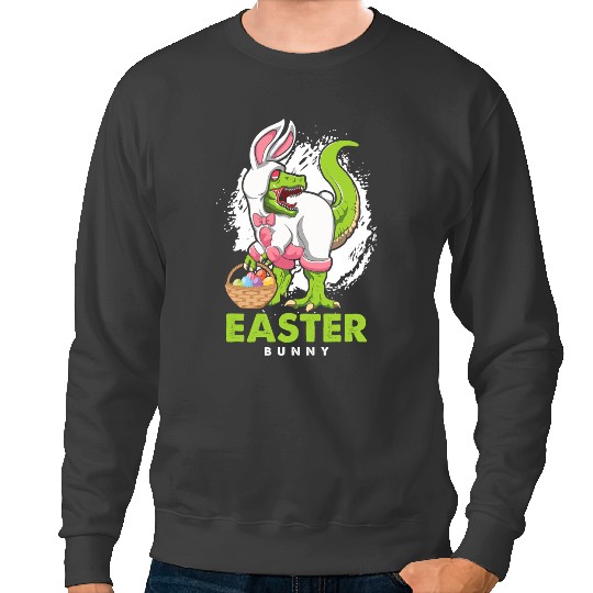 Dinosaur Dino Christian Happy Easter Bunny TRex Dino Rabbit Egg Hunt Religion Jesus Sweatshirts