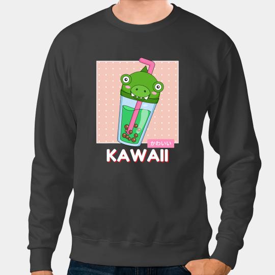Alligator Animals Boba Milk Tea Kawaii Crocodile Bubble Tea Kawaii Aesthetic Crocodile Sweatshirts