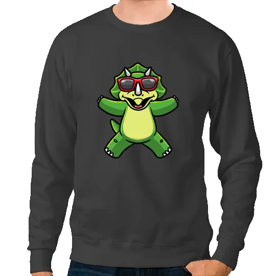 Dinosaur Dino Dancing Dinosaur Triceratops With Sunglasses Dino Boys Girls Sweatshirts