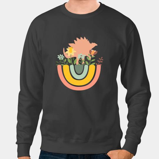 Dinosaur Dino Dino Stegosaurus Dino Rainbow Boho Bohemian Flowers Sweatshirts