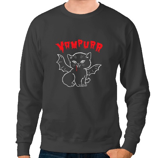 black cats Paws Vampire Kitten Vampurr with Bat Wings Fangs and Blood Drip Sweatshirts