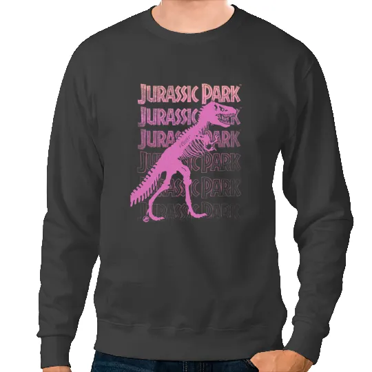 Dinosaur Dino Dino Jurassic Park TRex Large Skeletons Silhouette Pink Gradient Sweatshirts