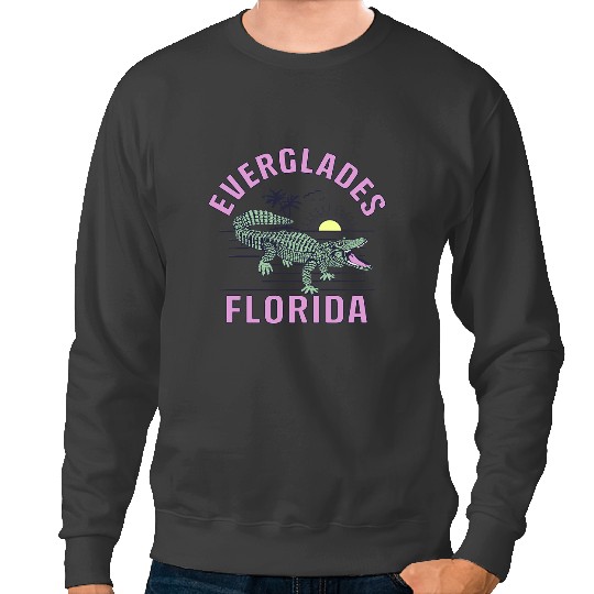 Alligator Animals Everglades Florida Alligator Sunset Landscape Logo Crocodile Sweatshirts