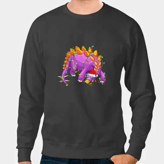 Dinosaur Dino Christmas Light Stegosaurus Dinosaur Pajama Santa Hat Sweatshirts