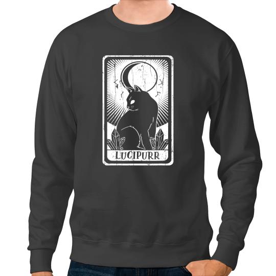 black cats Paws Lucifer Moon Cat Tarot Card Pagan Goblincore Goth Occult Sweatshirts