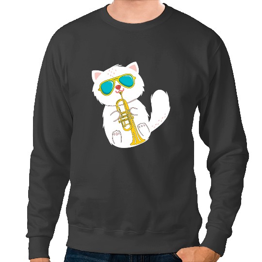 Cat Paws Trumpet Lover Cat Trumpeter Kids Gift Idea Trumpet Sweatshirts