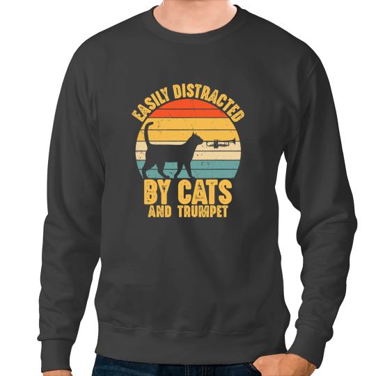 Cat Paws Trumpet Lover easily distracted by cats and trumpet music graphic Sweatshirts