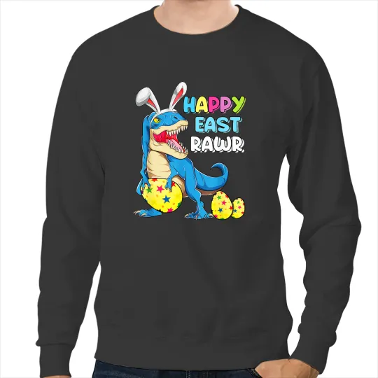 Dinosaur Dino Happy Eastrawr T Rex Dinosaur Bunny Easter Egg Kids Boys Sweatshirts