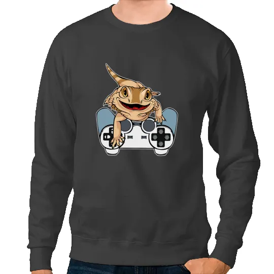 Bearded Dragon Playing Video Game Reptiles Gamer Controller Sweatshirts