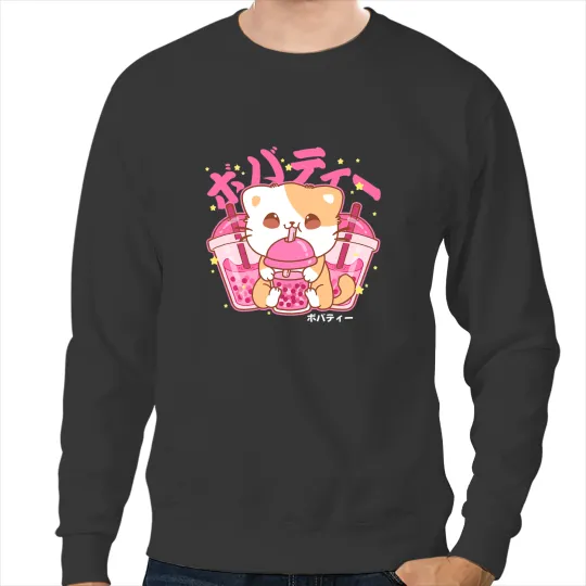 Cat Paws Boba Tea Cat Bubble Tea Chibi Drawing Sweatshirts