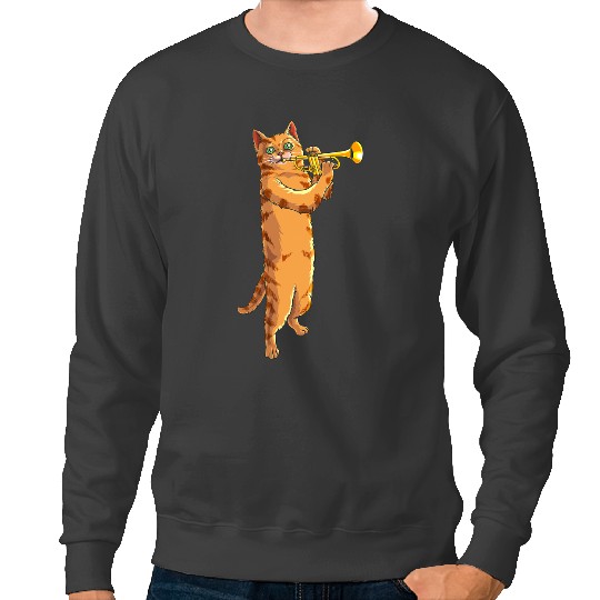 Cat Paws Trumpet Lover Funny Cat Playing Trumpet Gift Cute Kitten Musician Fan Sweatshirts