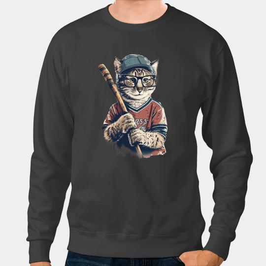 Cat Paws vintages Retro Cat Playing Hockey Hockey Stick Kitties Love Sweatshirts