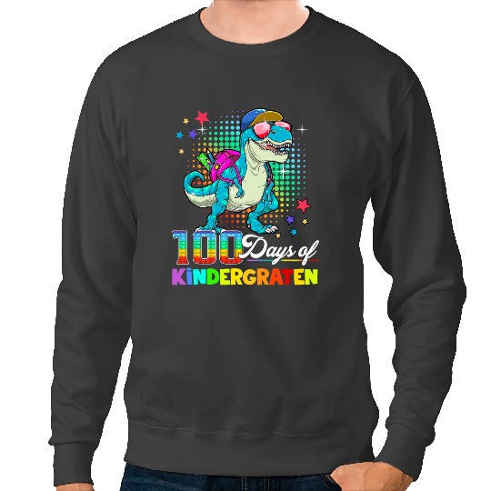 Dinosaur Dino 100 Days Of Kindergarten School Dinosaur Boys Kids Teacher Sweatshirts