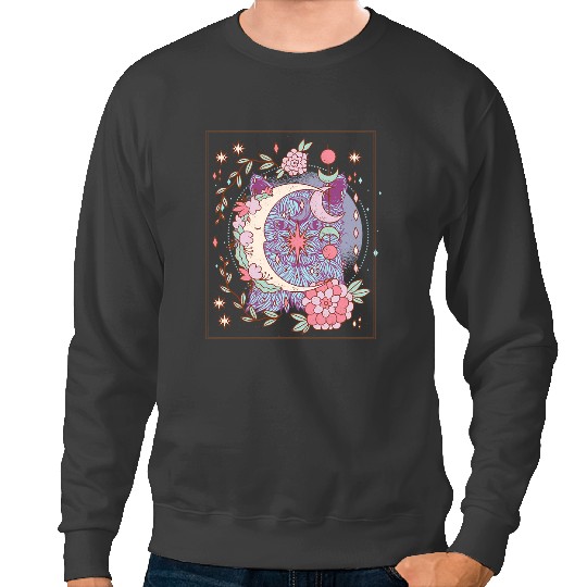 Cat Paws Pastel Aesthetic Tarot Card Celestial Boho Mystical Moon Cat Sweatshirts