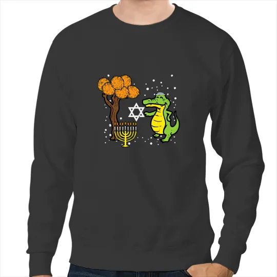 Alligator Animals Hanukkah Crocodile Latke Chanukah Jewish Men Women Kids Crocodile Sweatshirts