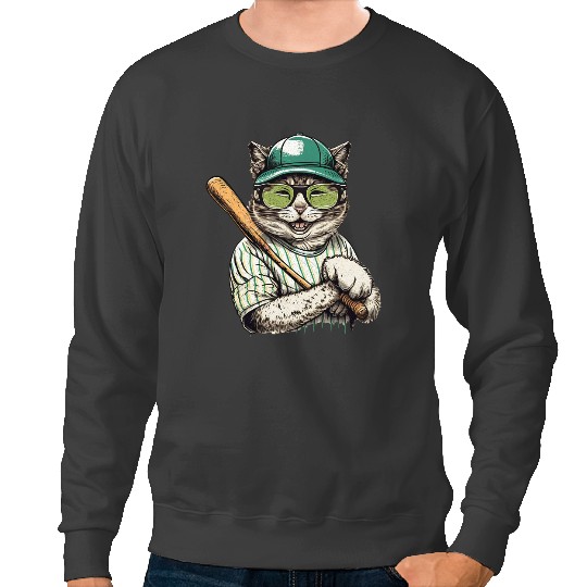 Cat Paws vintages Cat Playing Baseball Baseball Bat Kitties Lover Sweatshirts