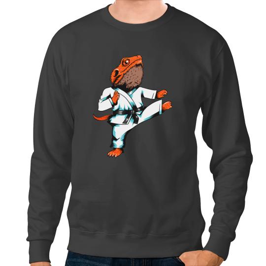 Bearded Dragon Lizard Doing Karate Sport Ninja Chameleon Sweatshirts