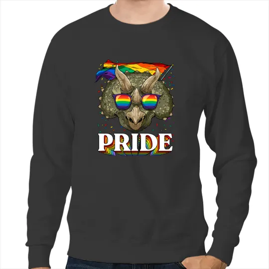 Dinosaur Dino Dino LGBT Pride Triceratops Dinosaur LGBTQ Rainbow Flag Pride Month Sweatshirts