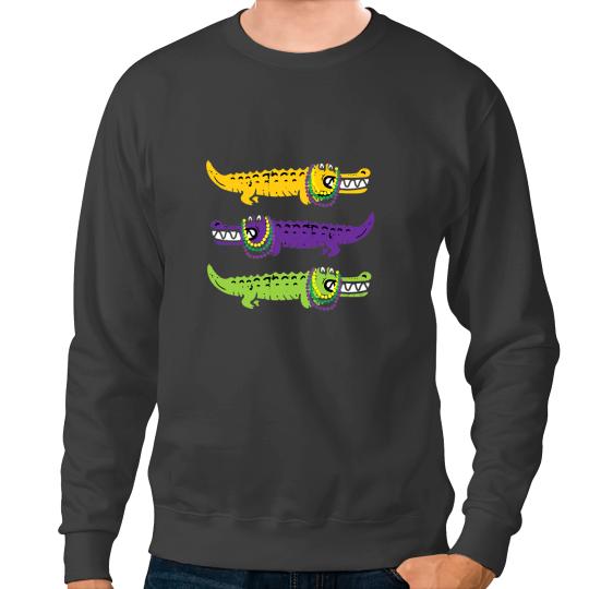 Alligator Animals Mardi Gras Crocodile Alligator beads New Orleans Louisiana Crocodile Sweatshirts