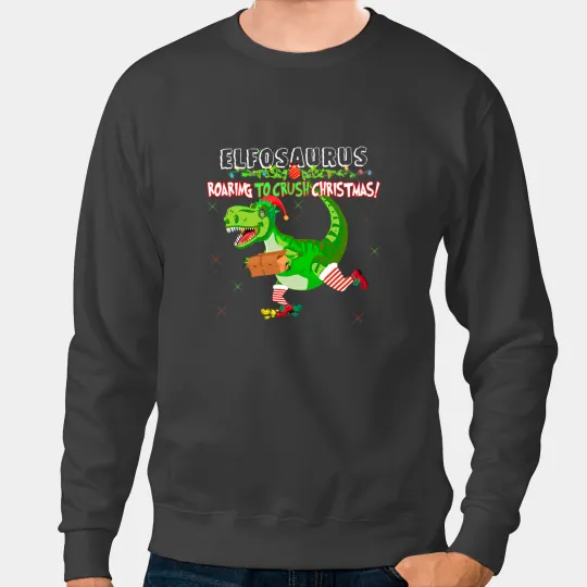 Dinosaur Dino Funny Crush Christmas Dinosaur T Rex Elf xmass Men Boys kids Sweatshirts