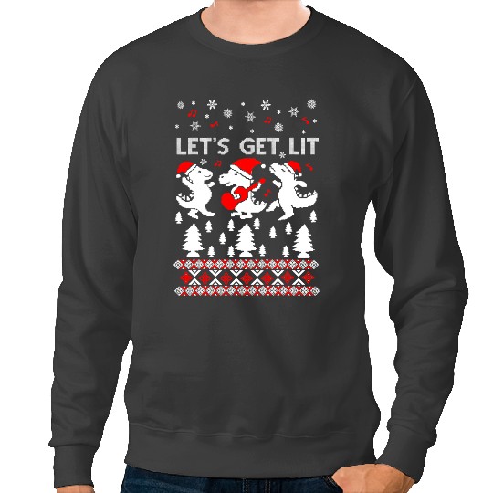 Dinosaur Dino Lets Get Lit Pajamas Dinosaur Ugly Christmas Sweater Sweatshirts