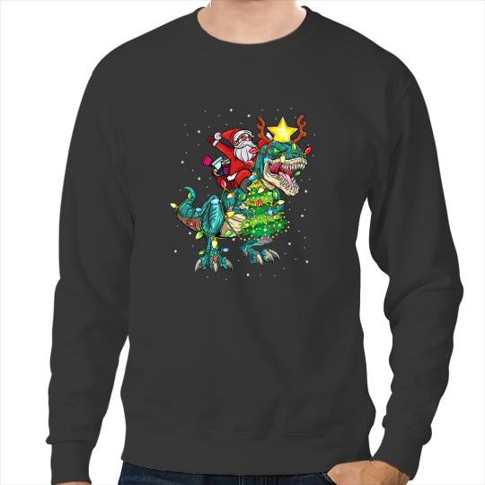 Dinosaur Dino Funny Santa Riding Dinosaur Trex Christmas Boy Men Kid Xmas Sweatshirts