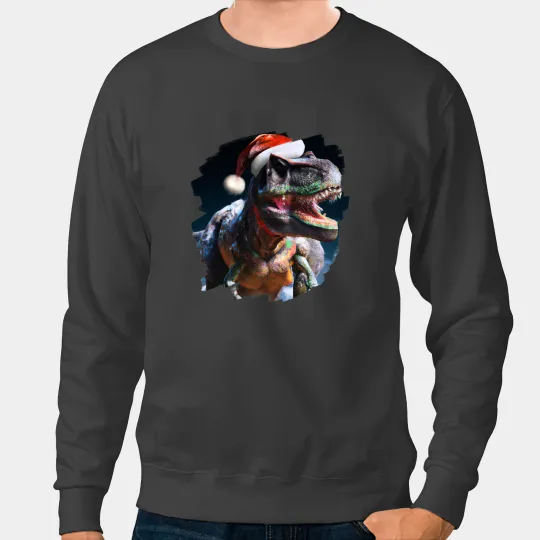 Dinosaur Dino T Rex Dinosaur Santa Claus Christmas Tyrannosaurus Rex Sweatshirts