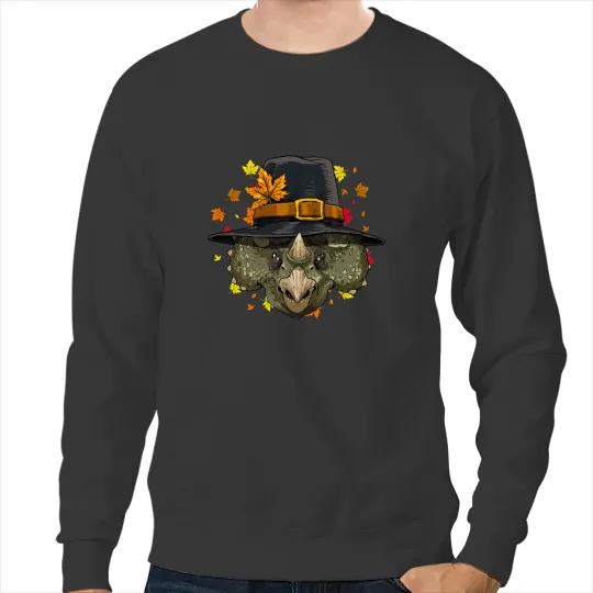Dinosaur Dino Triceratops Dinosaur Thanksgiving Pilgrim Turkey Day Autumn Sweatshirts