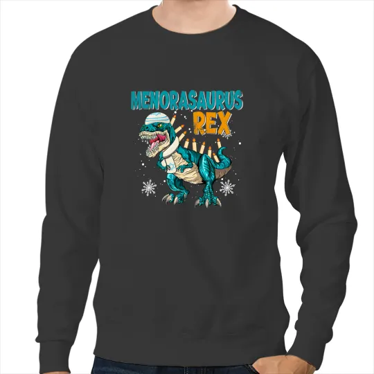 Dinosaur Dino Hanukkah Dinosaur Menorasaurus T Rex Chanukah Jewish Boys Sweatshirts