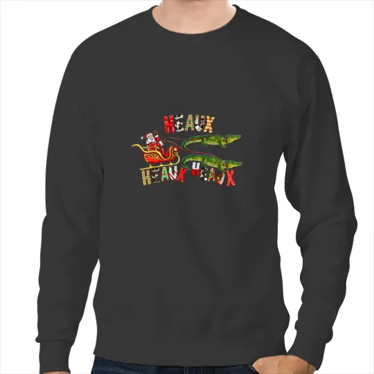 Alligator Animals Santa Alligator Heaux Heaux Heaux Louisiana Cajun Christmas 1 Crocodile Sweatshirts