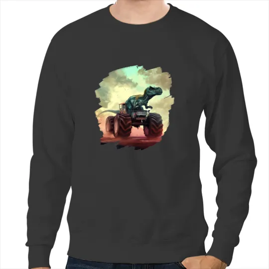 Dinosaur Dino Tyrannosaurus Rex Riding Monster Truck Cool T Rex 1 Sweatshirts