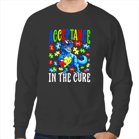 Dinosaur Dino Autistic Acceptance Is The Cure Autism Awareness Dinosaur Puzzle Sweatshirts