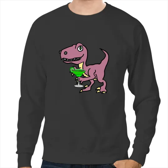 Dinosaur Dino SmileteesAnim Funny Velociraptor Dinosaur Drinking Margarita Sweatshirts