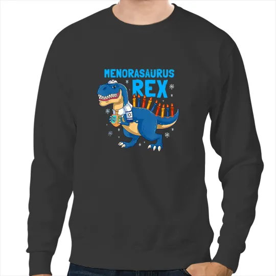 Dinosaur Dino Hanukkah T Rex Menorasaurus Rex Dinosaur Funny Menora Pun Sweatshirts