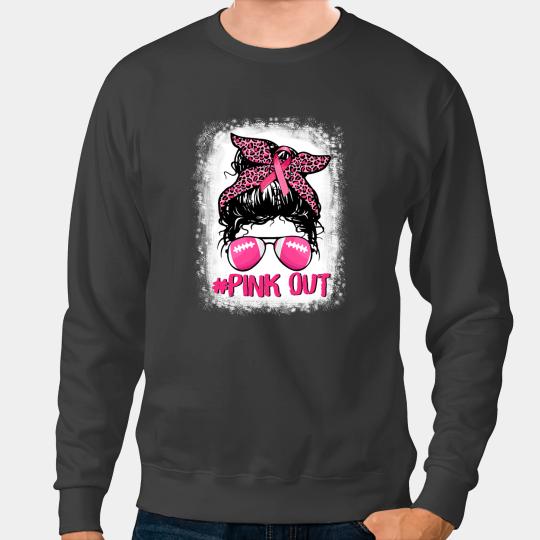 Football Gift Pink Out Football Breast Cancer Awareness Bleached Messy Bun Sweatshirts