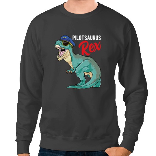 Dinosaur Dino Pilotsaurus Rex Airplane Pilot Dinosaur T Rex Aviator Dino Sweatshirts