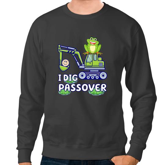 Frog Gift Excavator Ex I Dig Passover Excavator Construction Pesach Matzah Frogs 5 Sweatshirts