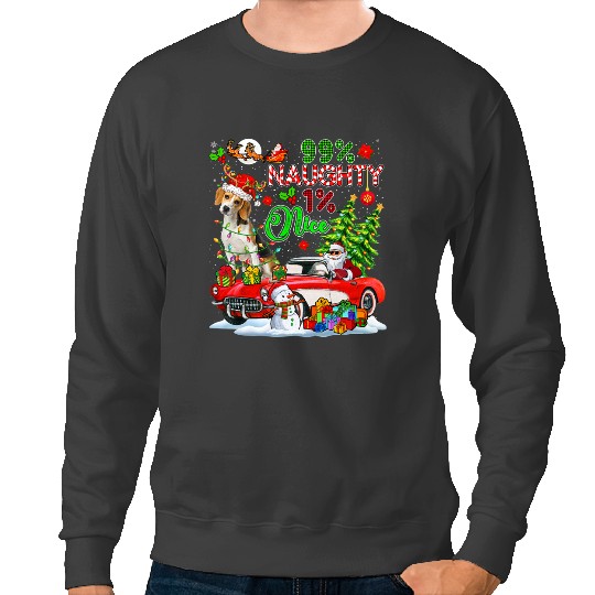 Discover 99 Percent Naughty 1 Nice Reindeer Beagle With Santa On Car Sweatshirts