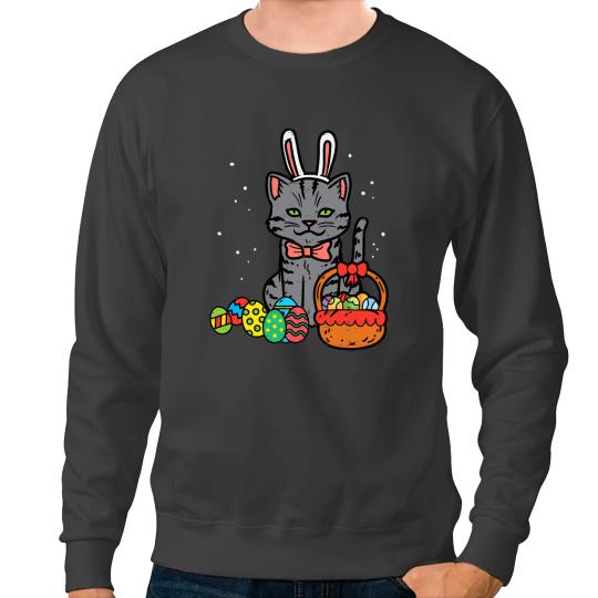 black cats Paws Bunny Ears Easter Eggs Basket Cute Men Women Kids Sweatshirts