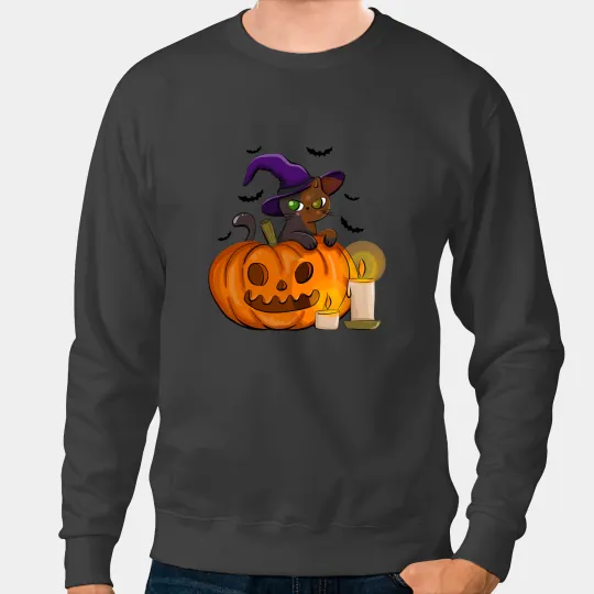 black cats Paws Black Scary Cat Pumpkin Jack O Lantern Halloween Costume 2 Sweatshirts