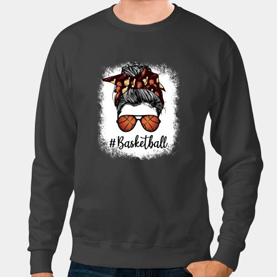 Basketball Gift Bleached Life Basketball Mom Leopard Messy bun Glasses Sweatshirts