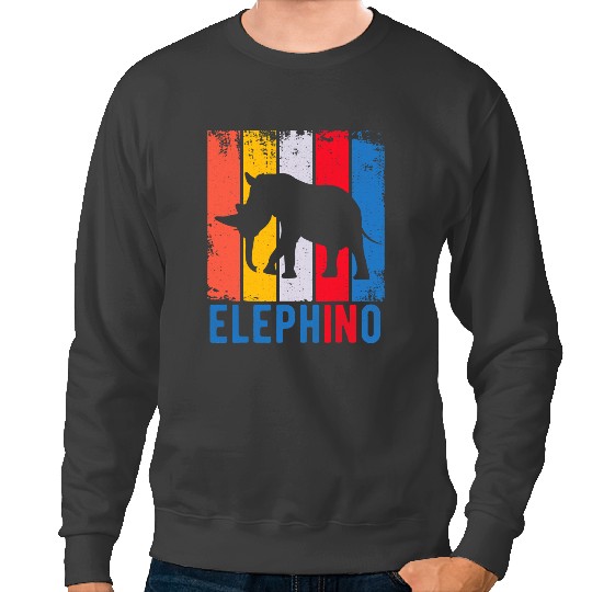 Elephants Lover Funny Elephino Elephant Rhinoceros Grunge Rhino Silhouette Sweatshirts