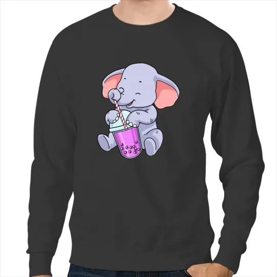 Elephants Lover Boba Tea For Women Elephant Anime Kawaii Funny Elephant Sweatshirts