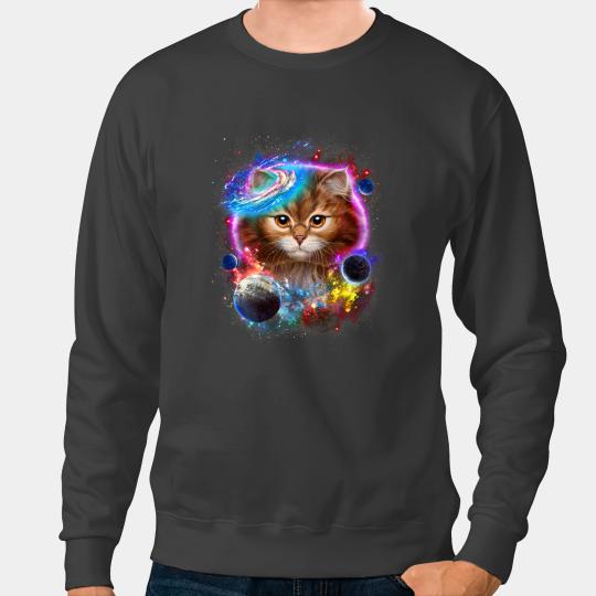 Cat Paws Orange Cat Face Swirl in Planetary Galaxy Space and Cosmos Sweatshirts