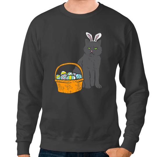 black cats Paws Bunny Ears Eggs Basket Easter Pet Lover Sweatshirts