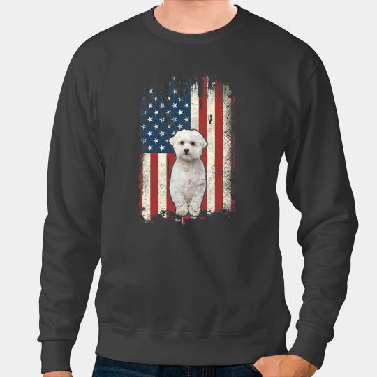 Dog Bichon Frise Distressed Bichon Frise American Flag Patriotic Dog Sweatshirts