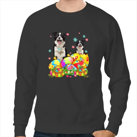Dog Border Collie Happy Easter Day Border Collie With Easter Eggs Dog Lover Sweatshirts